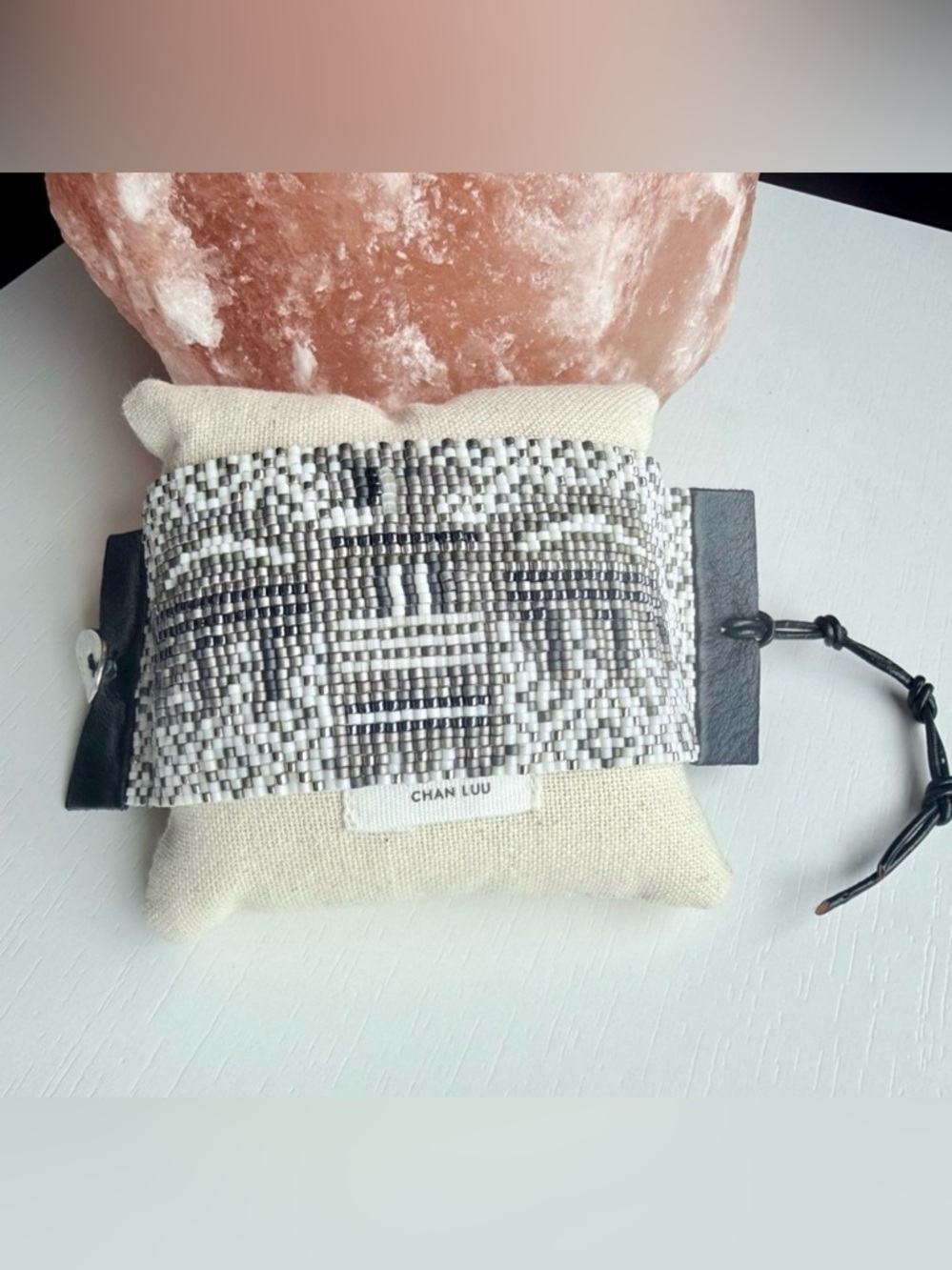 Chan Luu Neutral Beaded Wide Cuff Bracelet in White, Gray, Black